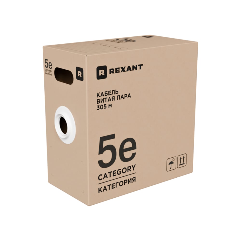 Изображение товара Кабель витая пара REXANT F/UTP, CAT 5e, PE, 4х2х0,52 мм, 24AWG, OUTDOOR, SOLID, черный, 305м, РФ 02-0027-R