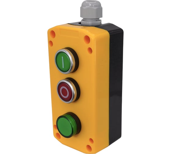 Изображение товара пост управления Электротехник ПКУ22-33V1M-65У1 1 зелёный цилиндр I (НО) 1 красный цилиндр O (НЗ) лампа зелёная 220 В AC IP65 ET526988