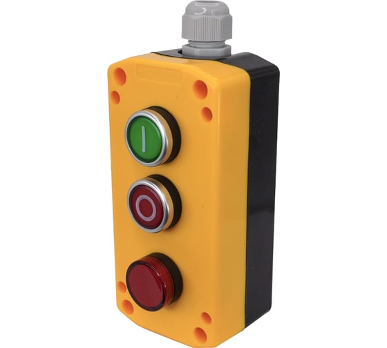 Изображение товара пост управления Электротехник ПКУ22-33V2B-65У1 1 зелёный цилиндр I (НО) 1 красный цилиндр O (НЗ) лампа красная 24 В AC/DC IP65 ET526985