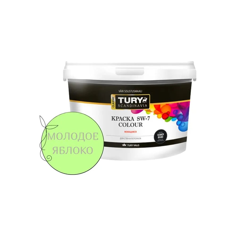 Изображение товара Водно-дисперсионная краска TURY SW-7 Color молодое яблоко 07-02 2,4 кг