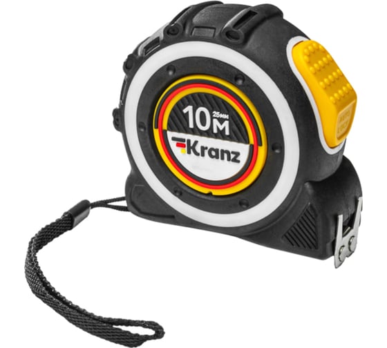 Изображение товара Рулетка KRANZ Selbstfixierung 10м x 25мм, магнитный двухсторонний зацеп, нейлон, двухсторонняя шкала, автоматическая фиксация KR-12-9024