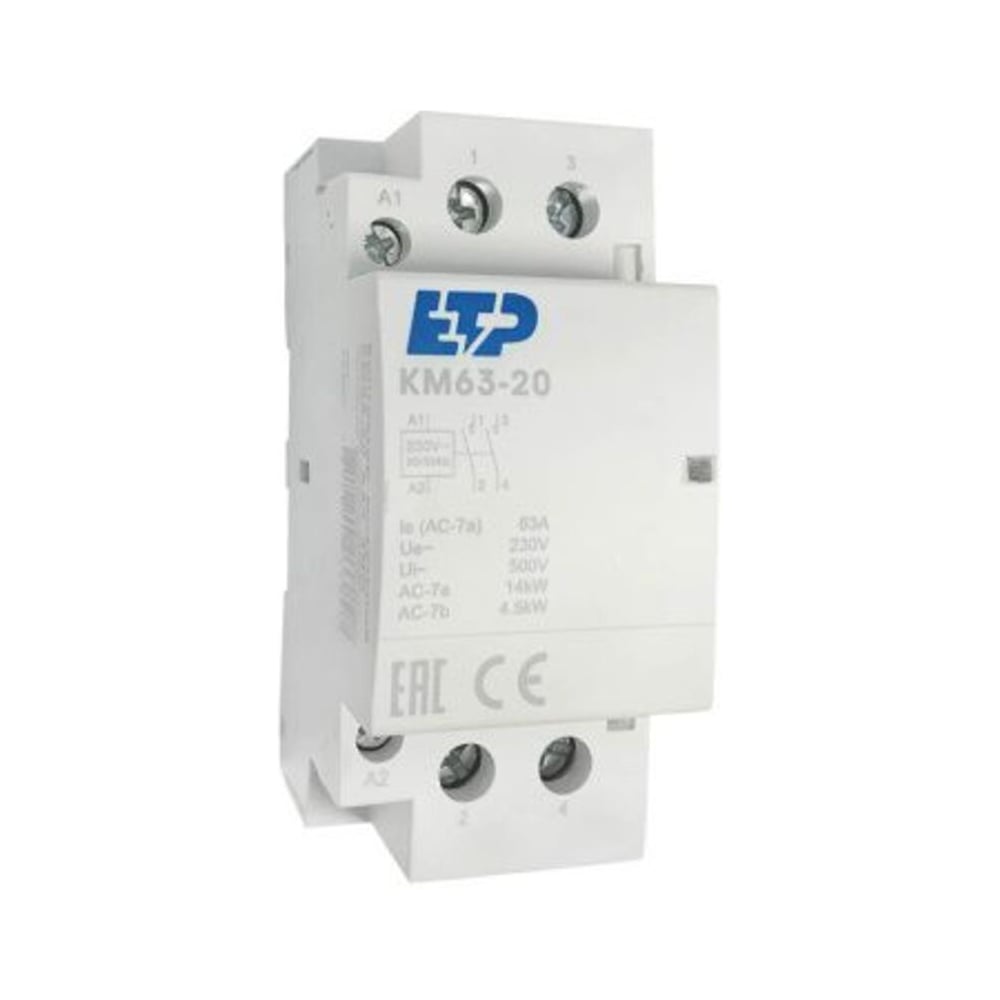 Изображение товара Контактор модульный ЕТР КМ63-20 63 А 2НО для установки на DIN-рейку