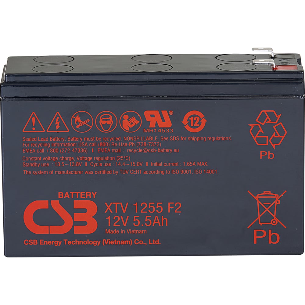 Изображение товара Аккумуляторная батарея CSB XTV1255 F2 12В 7.2 Ач AGM для авто