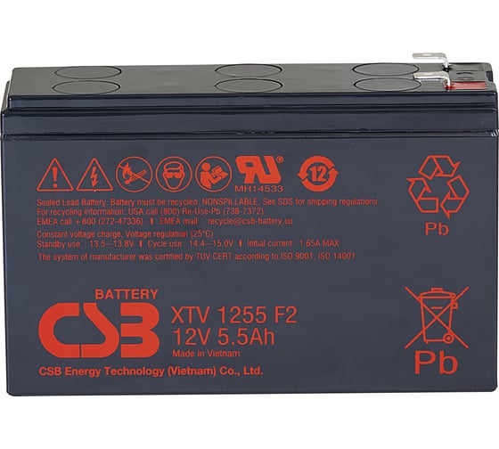 Изображение товара Аккумуляторная батарея CSB XTV1255 F2 12В 7.2 Ач УТ-00000190