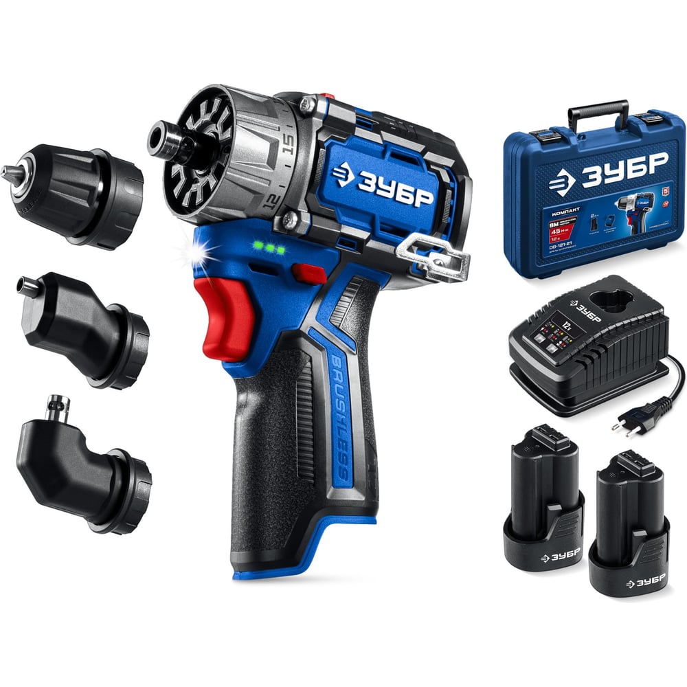 Изображение товара Дрель-шуруповерт ЗУБР Профессионал комби 12В с двумя аккумуляторами