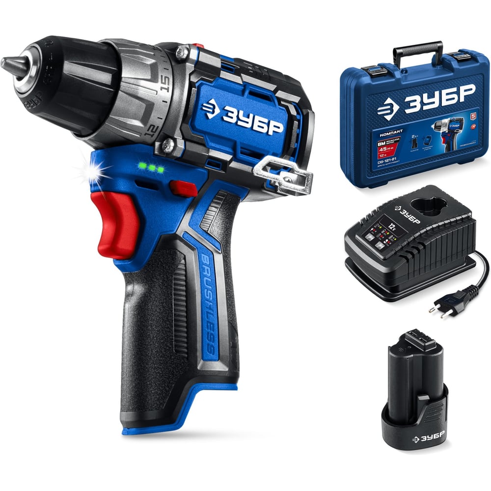 Изображение товара Дрель-шуруповерт ЗУБР Профессионал компакт 12В 45Нм кейс