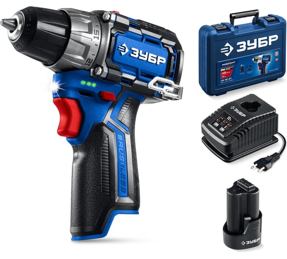 Изображение товара Дрель-шуруповерт ЗУБР Профессионал компакт, 12В, 45Нм, 1 аккумулятор, тип Т7, 2А·ч, кейс DB-121-21