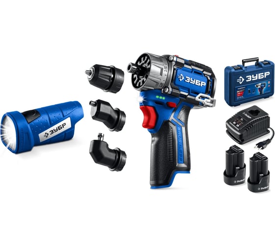 Изображение товара Комби набор ЗУБР Профессионал дрель-шуруповерт + LED фонарь, 12В, 45Нм, 2 аккумулятора, тип Т7, 2Ач, кейс DB-125-22F