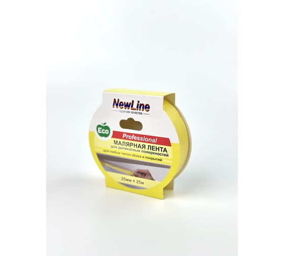 Изображение товара Малярная лента для деликатных поверхностей NewLine 25 мм х 25 м, желтая 01066