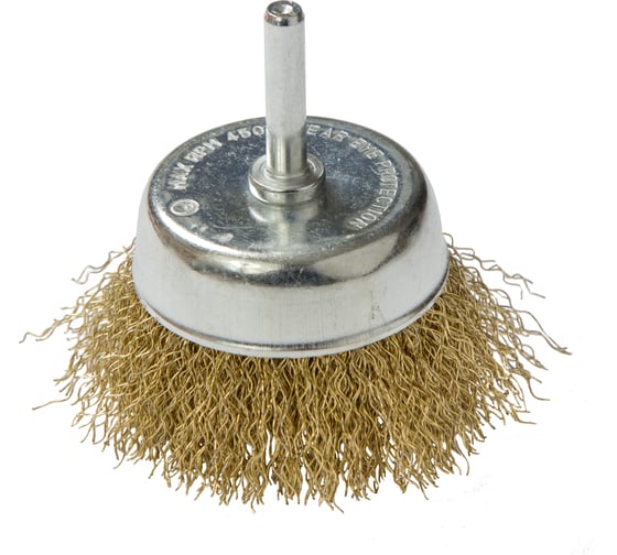Изображение товара Щетка-крацовка чашка на шпильке (65 мм; латунированная проволока) для дрели Orientcraft OCCB16521218