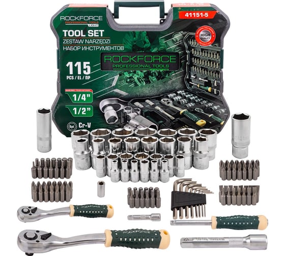 Изображение товара Набор инструментов Rockforce 115 предметов, 1/4 1/2 RF LIGHT-41151-5(63015)