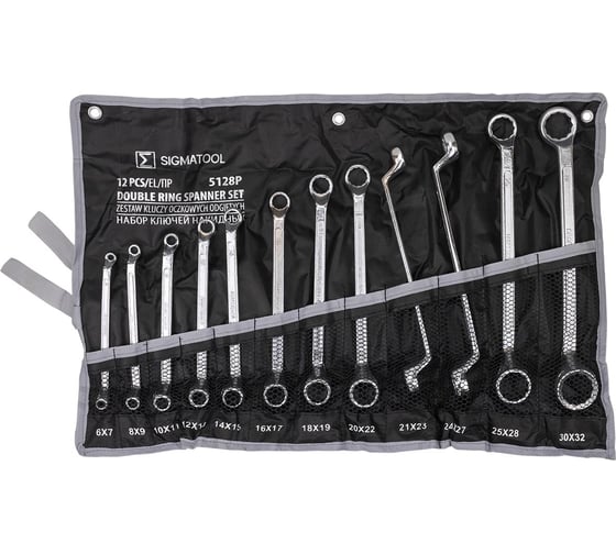 Изображение товара Ключи накидные, отогнутые на 75 градусов SIGMATOOL набор 12 предметов (6х7, 8х9, 10х11, 12х13, 14х15, 16х17, 18х19, 20х22, 21х23, 24х27, 25х28, 30х32мм) Sigmatool-5128P(63060)