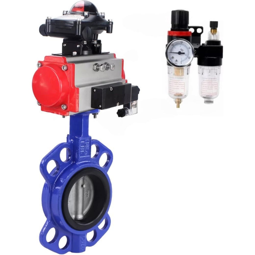 Изображение товара Затвор дисковый WCB-316L-NBR Ду125 с пневмоприводом DA-105 и пневмораспределителем 2EM