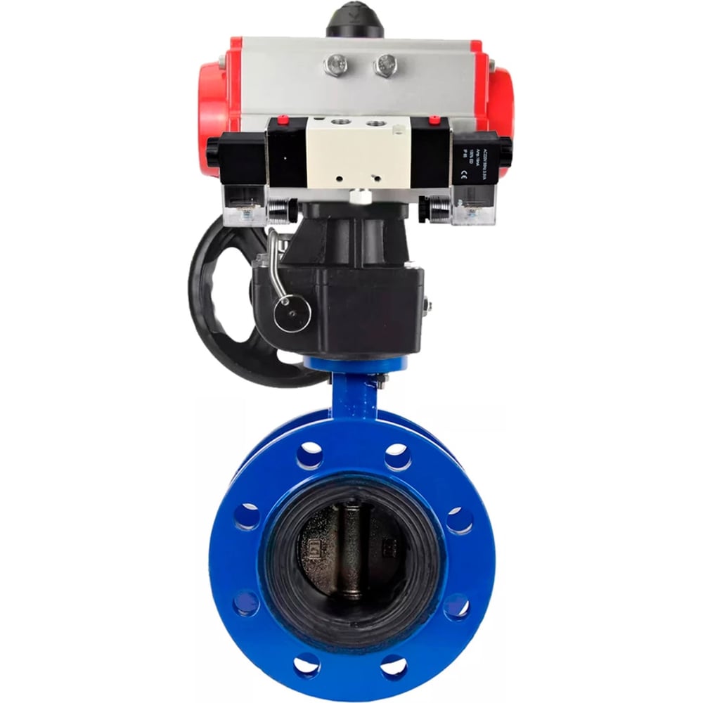 Затвор дисковый GGG40-304-EPDM-2W-F-H Ду125 Ру16 пневмопривод DA-130, пневмораспределитель (2EM) 220VAC, ручной дублёр HDM-3 DN.ru D050-56349