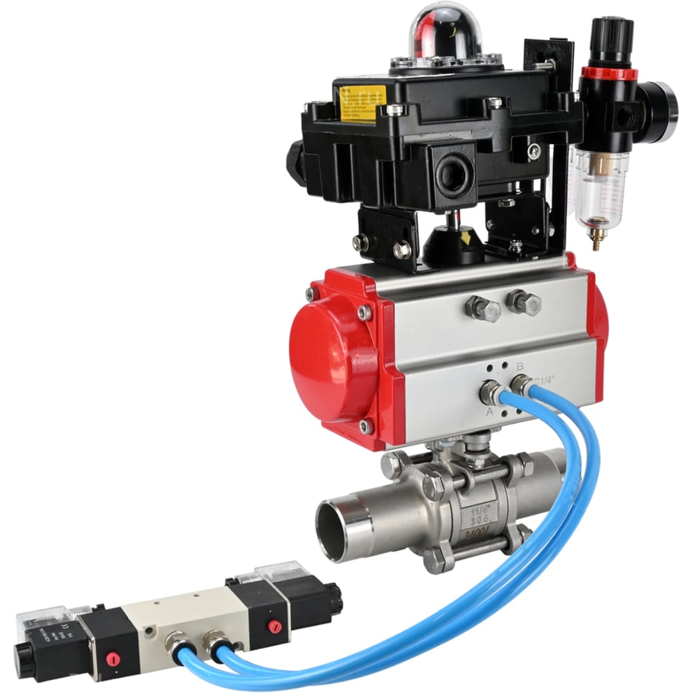 Изображение товара Кран шаровой 304-304-PTFE-W-ISO-H Ду15 Ру63 пневмопривод DA-052