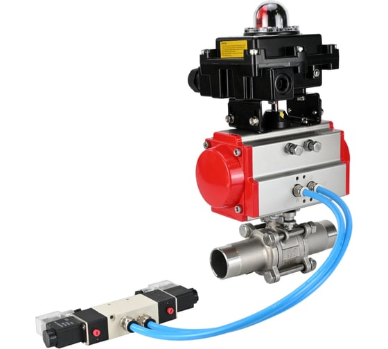 Изображение товара Кран шаровой 316-316-PTFE-W-ISO-H Ду10 Ру63 пневмопривод SA-052, пневмораспределитель (2EM) 220VAC, БКВ LSB-410 DN.ru D160-55912