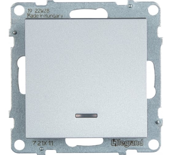 Изображение товара Выключатель Legrand SUNO 10АХ 250В с подсветкой/индикацией, безвинтовые зажимы, цвет алюминий 721311