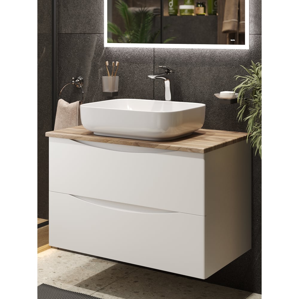 Изображение товара Подвесная тумба с раковиной BOND Cube T09805-S54500 белая современная мебель для ванной