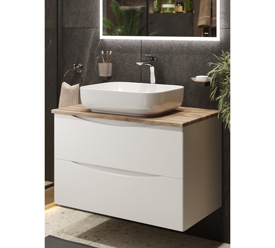 Изображение товара Тумба c раковиной подвесная белая со столешницей под дерево BOND T09805-S54500