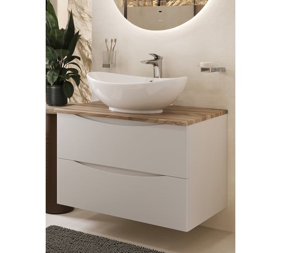 Изображение товара Тумба c раковиной подвесная белая со столешницей под дерево BOND T09805-S55590