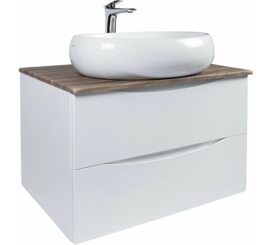 Изображение товара Подвесная тумба с раковиной BOND Cube T09805-S58600 белая со столешницей под дерево T09805-S58600
