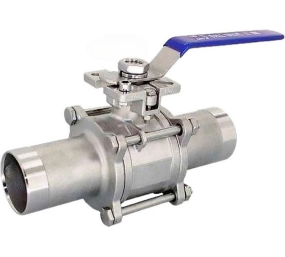 Изображение товара Кран шаровой DN.ru 304-304-PTFE-W-ISO-H Ду50 Ру40 полнопроходной, 3-составной, под приварку, с рукояткой D160-53630