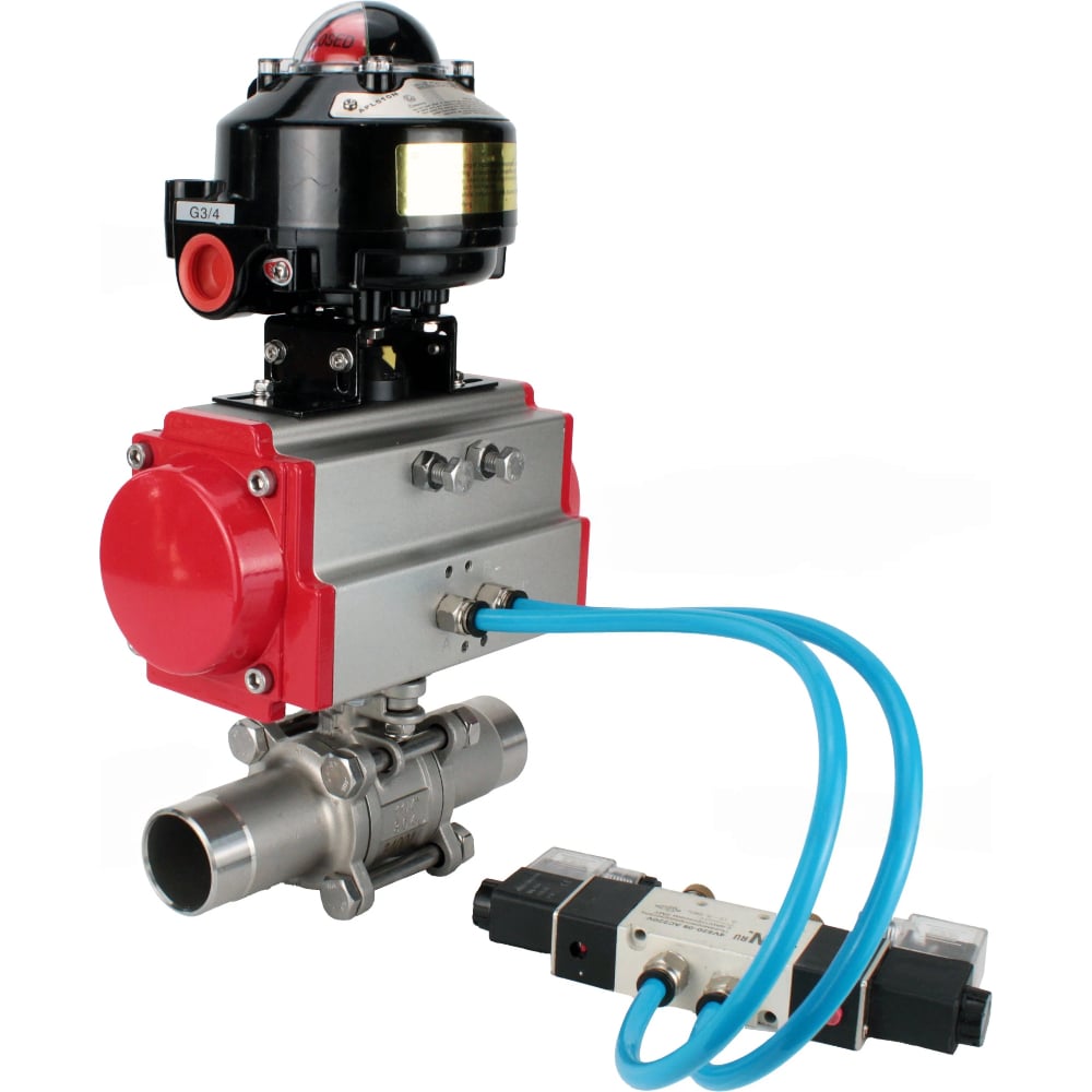 Изображение товара Кран шаровой DN.ru 316-316-PTFE-W-ISO-H Ду100 Ру16 с пневмоприводом