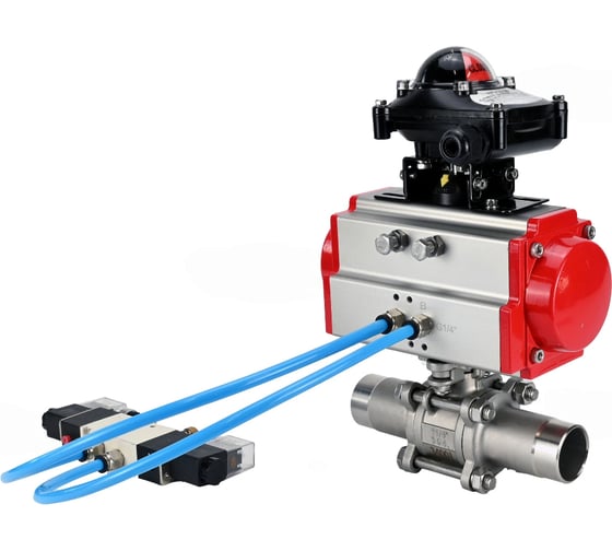 Изображение товара Кран шаровой DN.ru 316-316-PTFE-W-ISO-H Ду100 Ру16 пневмопривод DA-105, пневмораспределитель (2EM) 220VAC, БКВ LSB-210 D160-55302