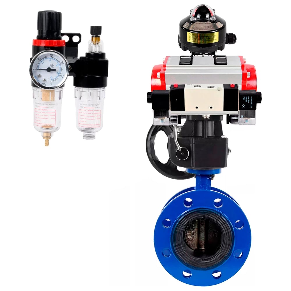 Изображение товара Затвор дисковый DN.ru GGG40-304-EPDM-2W-F-H Ду200 Ру16 с пневмоприводом