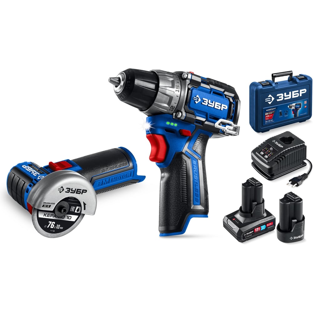 Изображение товара Дрель-шуруповерт ЗУБР Профессионал Компакт с набором инструментов