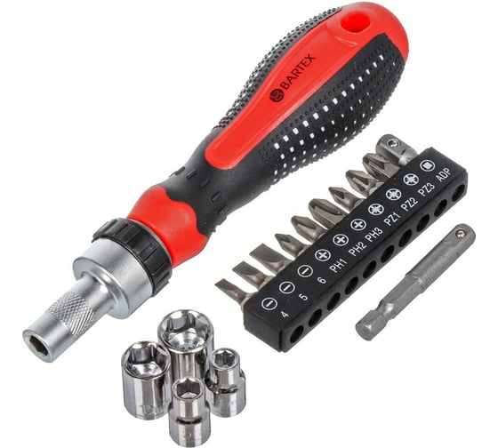 Изображение товара Отвертка реверсивная с битами BARTEX 16 предметов, ручка пластиковая, CrV сталь, блистер 317429