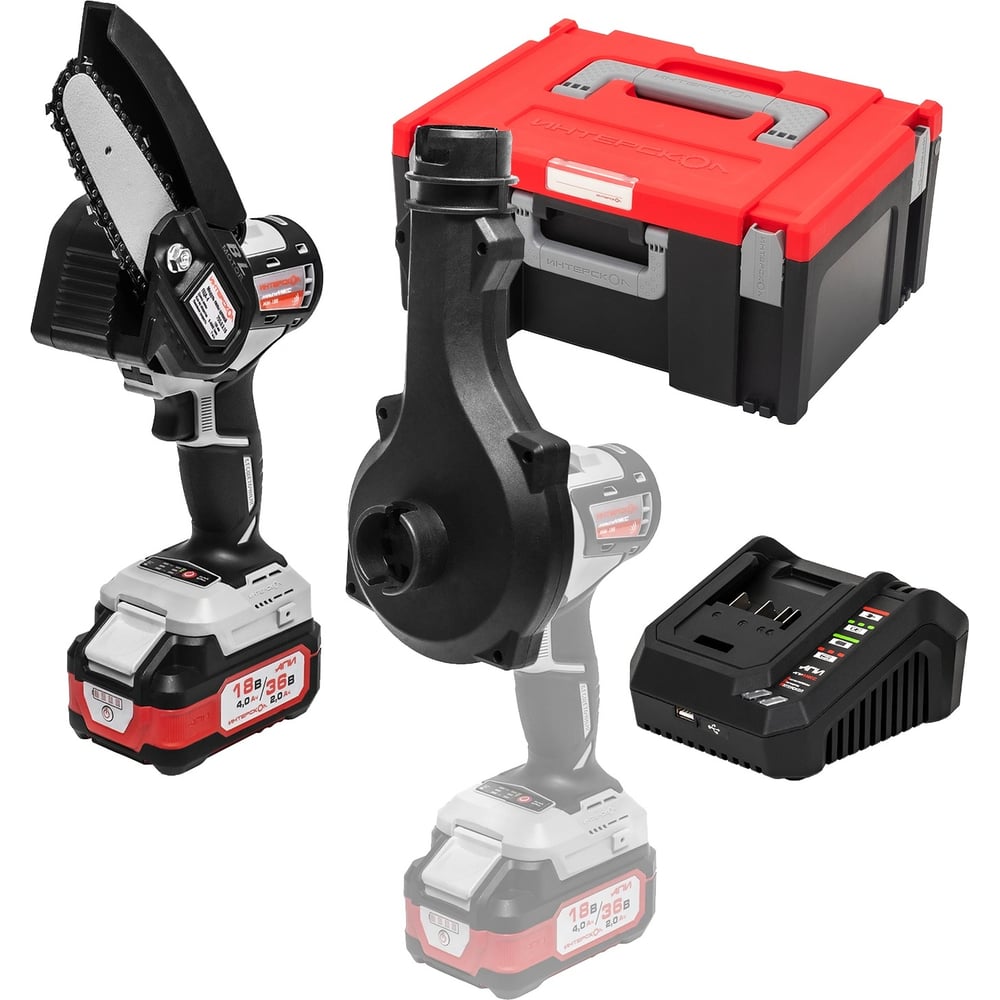 Изображение товара Набор садовника расширенный МультиМАКС с аккумулятором 18 В и функциями обдува и всасывания