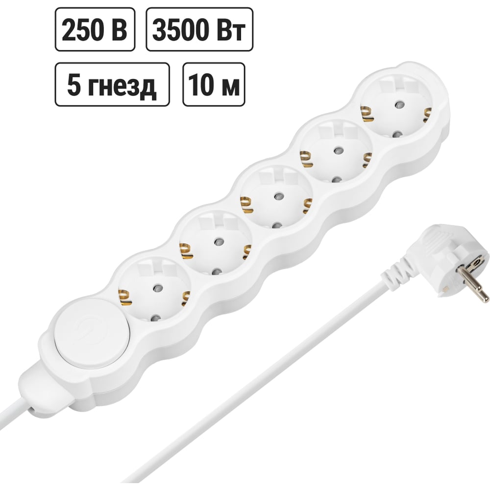 Изображение товара Удлинитель бытовой Люкс TDM ELECTRIC 5 розеток 10 м с заземлением