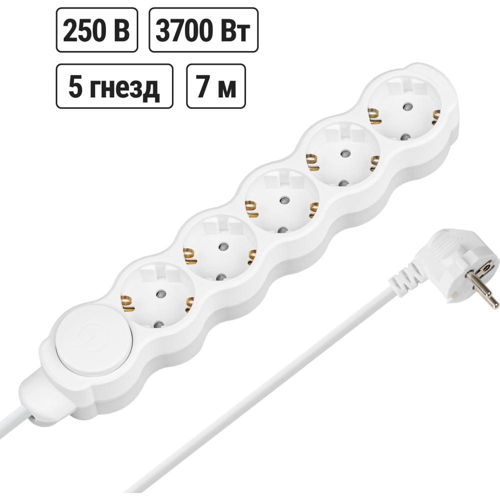 Изображение товара Удлинитель бытовой TDM ELECTRIC Люкс 7м 5 гнезд с выключателем
