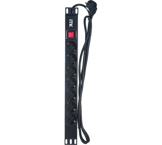 Изображение товара Блок розеток ITK PDU 7 роз. нем.ст. с выкл 1U каб.2м вилка нем.ст ПВХ черный PH12-7D1-P