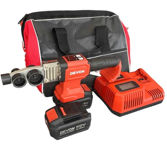 Изображение товара Аккумуляторный аппарат для сварки пластиковых труб DEVON 2 АКБ 4 Ач, З/У, сумка, 5952-LI-20-SET