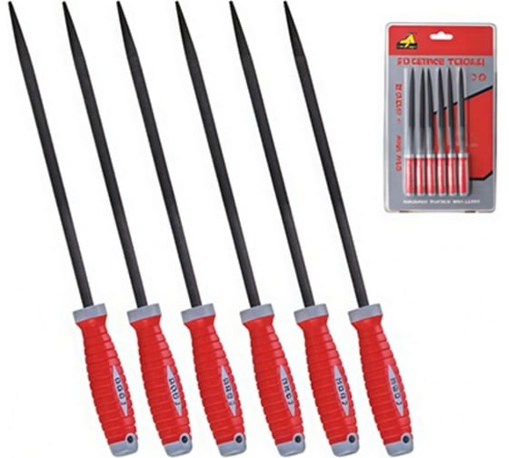 Изображение товара Надфиль круглый ООО МПК "Технологические Инновации" набор 6 штук, 140мм HAIBOSHI, двухкомпонентная ручка 20260