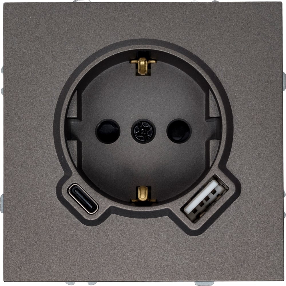 Изображение товара Розетка 1-местная STEKKER серия Эмили с USB Type C антрацит мягкий тактильный покрытие