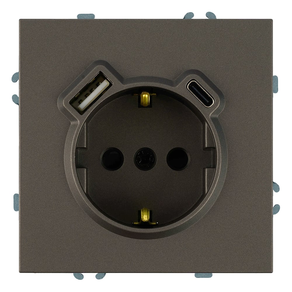 Изображение товара Розетка 1-местная STEKKER серия Эмили с USB Type C антрацит мягкий тактильный покрытие