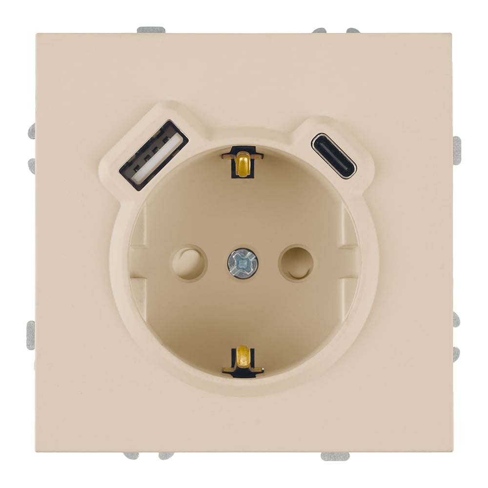 Изображение товара Розетка 1-местная з/ш с/з 16А USB Type C механическая встраиваемая кащемир