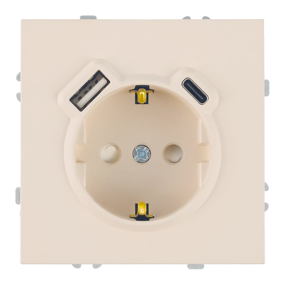 Изображение товара Розетка 1-местная з/ш с/з 16А USB Type C механическая встраиваемая кащемир