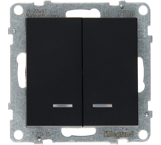 Изображение товара Выключатель двухклавишный Legrand SUNO 10АХ 250В, с подсветкой/индикацией, безвинтовые зажимы, цвет антрацит 721415