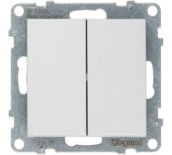 Изображение товара Выключатель двухклавишный Legrand SUNO 10А 250В, безвинтовые зажимы, цвет алюминий 721305