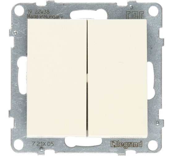 Изображение товара Выключатель двухклавишный Legrand SUNO 10А 250В, безвинтовые зажимы, цвет слоновая кость 721205