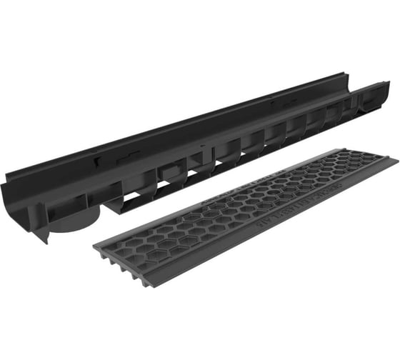 Изображение товара Лоток пластиковый Gidrolica DN100 Н80 мм с пластиковой решёткой СОТЫ и крепежом класс А15 803504/2