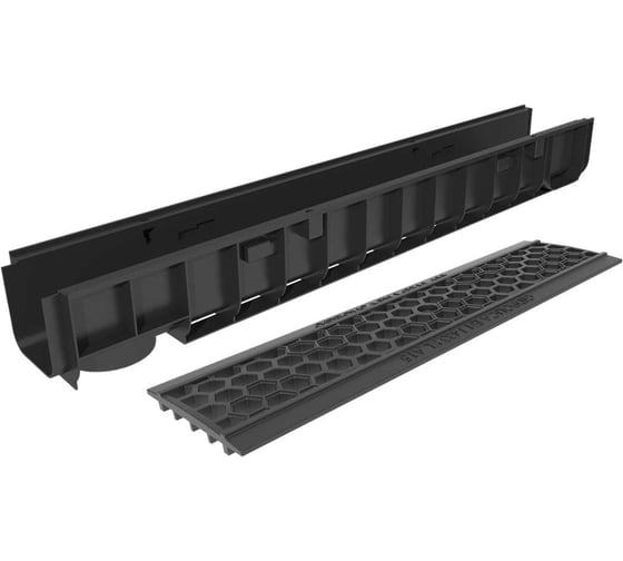 Изображение товара Лоток пластиковый Gidrolica DN100 Н120 мм с пластиковой решеткой СОТЫ и крепежом класс А15 801504/2