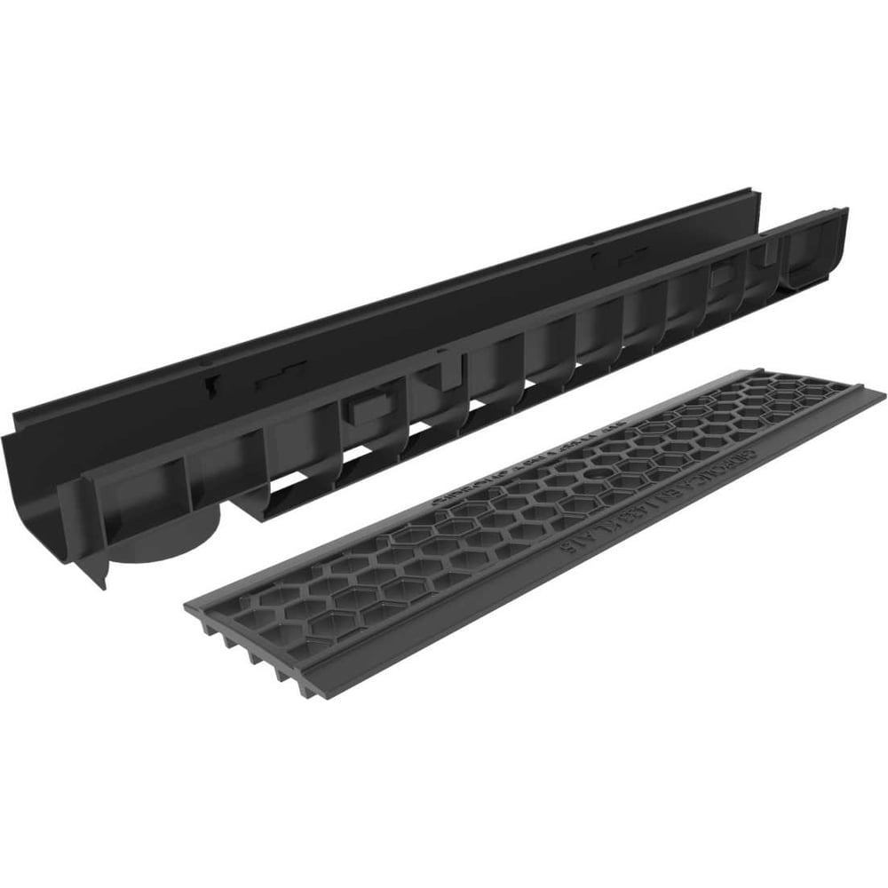 Изображение товара Пластиковый лоток Gidrolica DN100 H100 мм с решеткой и крепежом класс А15