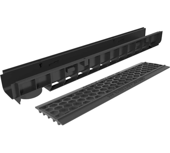 Изображение товара Лоток пластиковый Gidrolica DN100 H100 мм с пластиковой решёткой СОТЫ и крепежом класс А15 804504/2