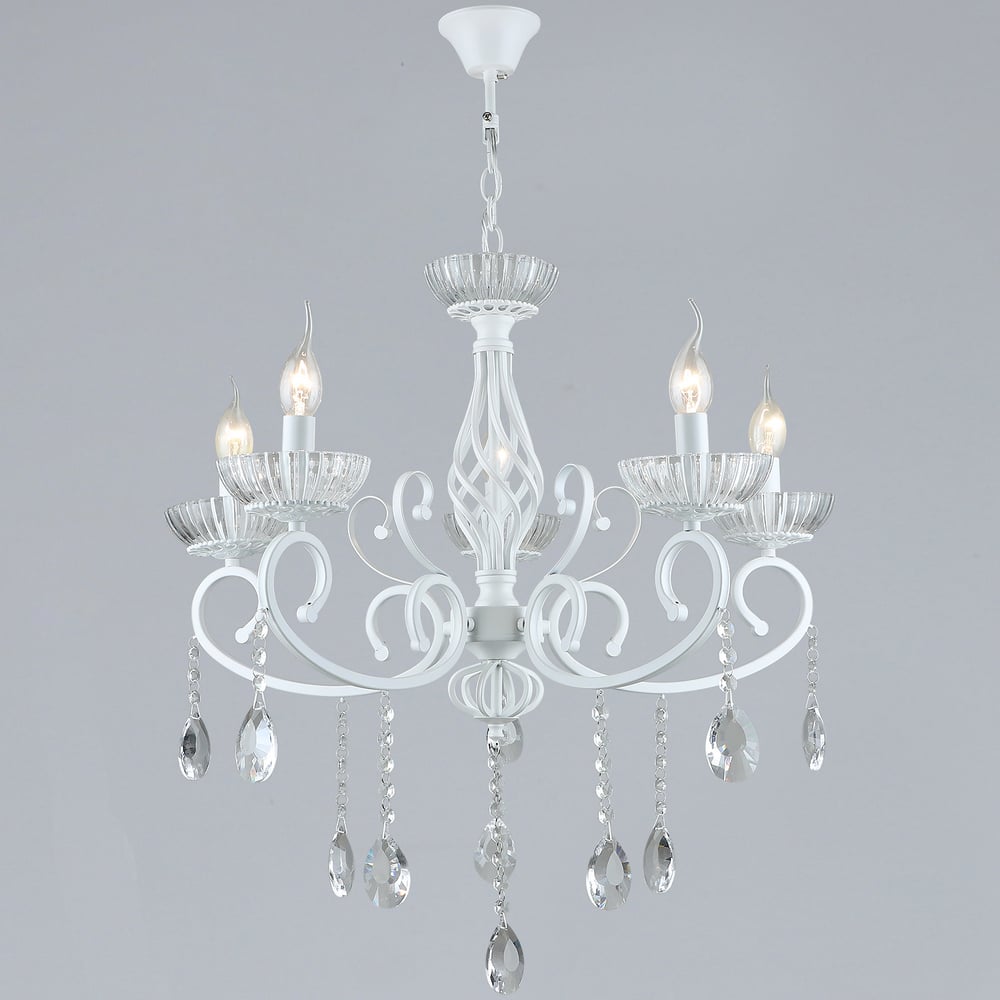 Изображение товара Подвесная люстра ReLuce 70550-0.4-05 WT классика, 5 ламп, диаметр 63 см, белая и прозрачная