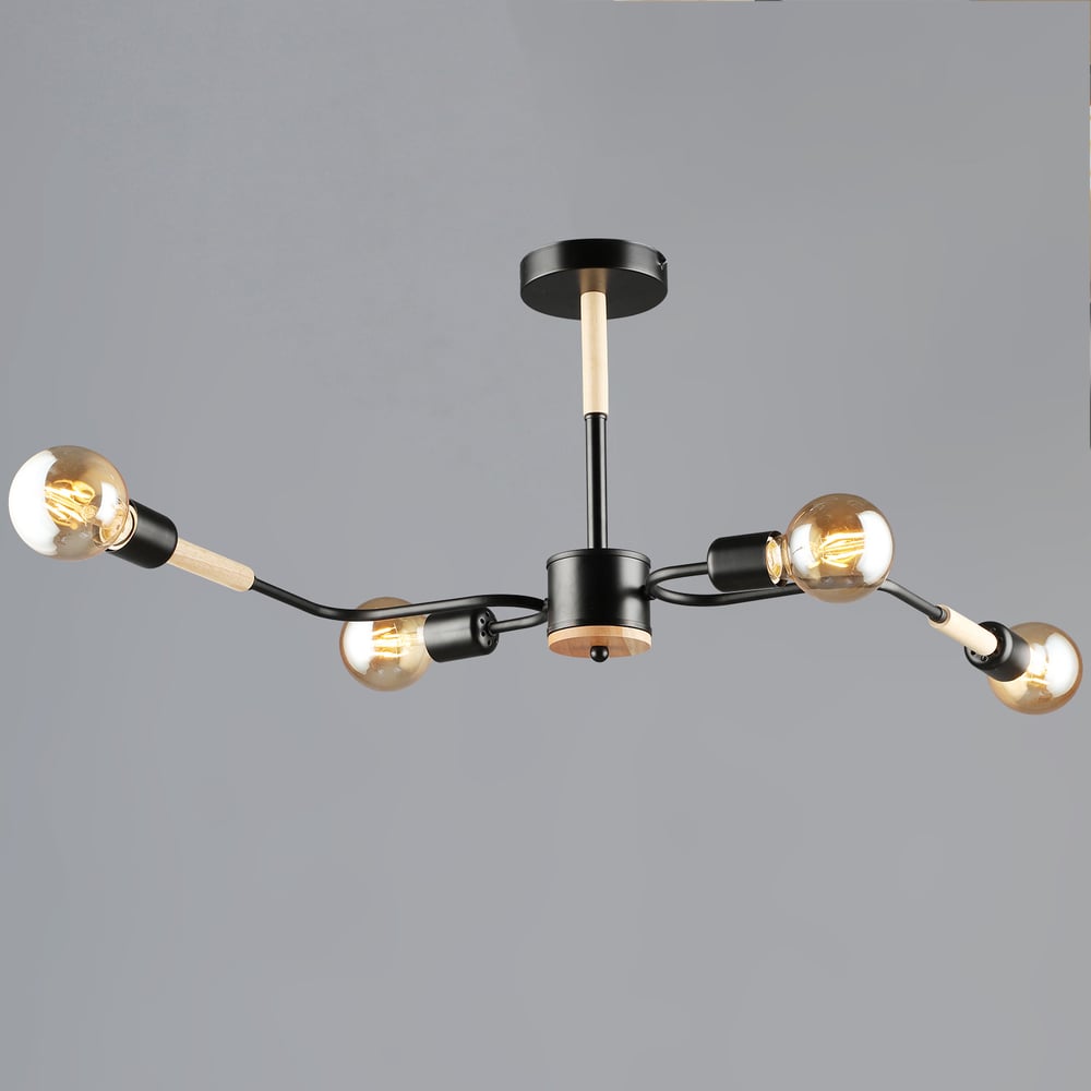 Изображение товара Потолочная люстра ReLuce 10070-0.3-04 с черным и деревянным дизайном в стиле лофт